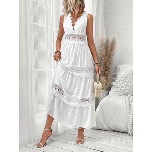 Elegant White Lace Maxi Dress